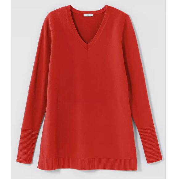 J.Jill $79 Medium Ruby Red V-Neck Cable Knit Classic Preppy Luxury Tunic Sweater - Picture 2 of 10